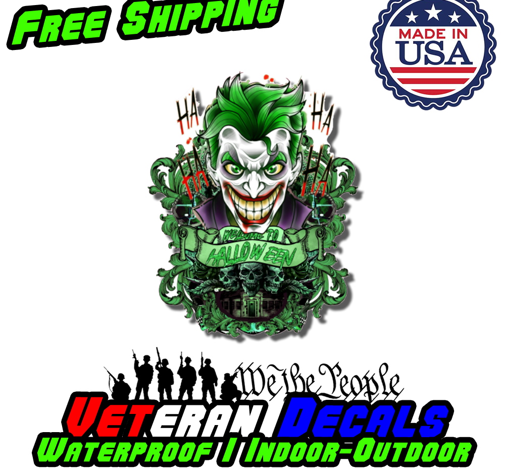 Joker HaHa Horror Vinyl Decal featuring vibrant colors and intricate design, perfect for cars, laptops, and walls.