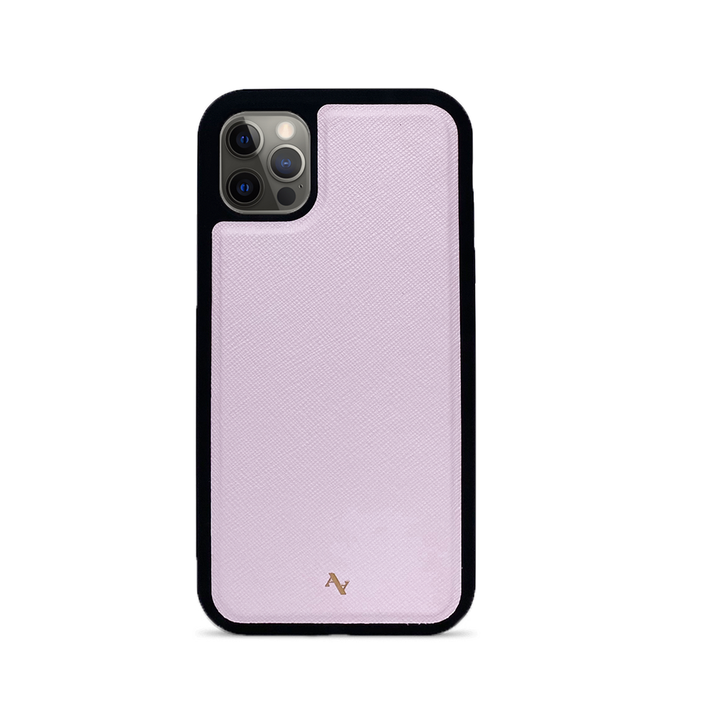 MAAD Classic Blush Leather Case for iPhone 12 Pro, showcasing genuine saffiano leather and soft rubber rim.