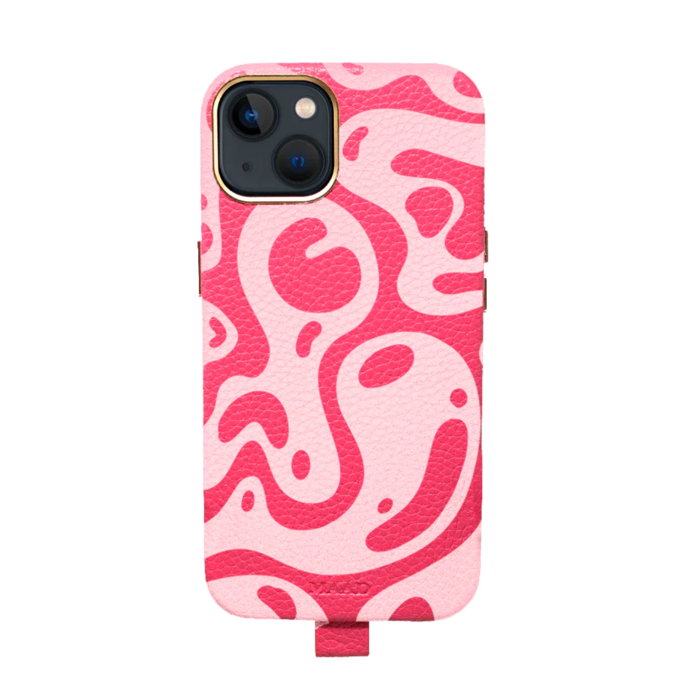 MAAD Full Wrapped Hot Pink Liquid Bundle 13 featuring a vegan leather phone case with gold edges and a chunky acrylic phone strap.