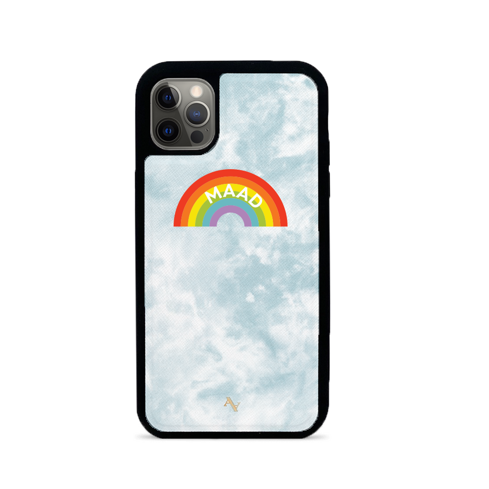 MAAD Fun Tie Dye iPhone 12 Pro Max Case featuring vibrant tie-dye patterns and a sleek design with rubber edges.