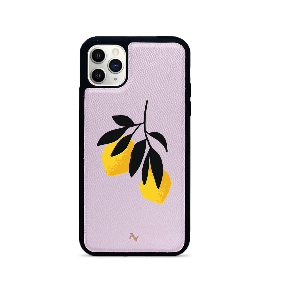 MAAD Pink Lemonade leather case for iPhone 11 Pro Max, featuring a blush color and customizable monogram options.