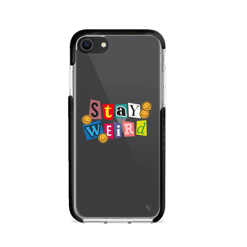 MAAD Stay Weird Clear Case for iPhone 7/8/SE, showcasing a slim and protective design with a transparent finish.