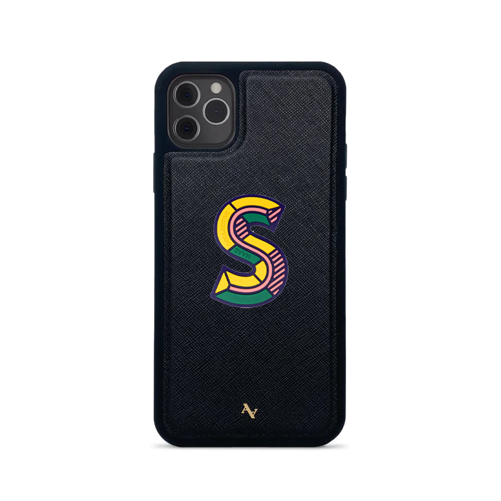 MAAD Stickers Alphabet for iPhone 11 Pro Max in black, showcasing customizable letters and eco-friendly design.