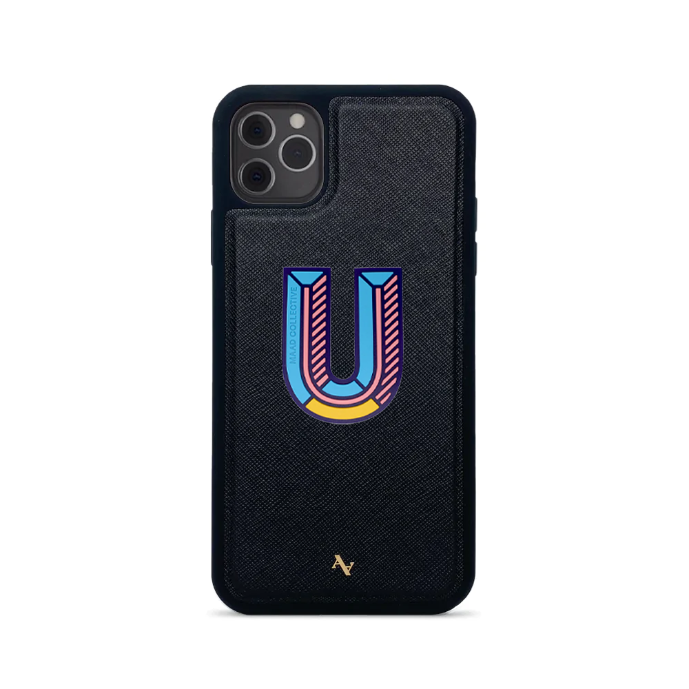 MAAD Stickers Alphabet for iPhone 11 Pro Max in black, showcasing customizable letters and eco-friendly design.