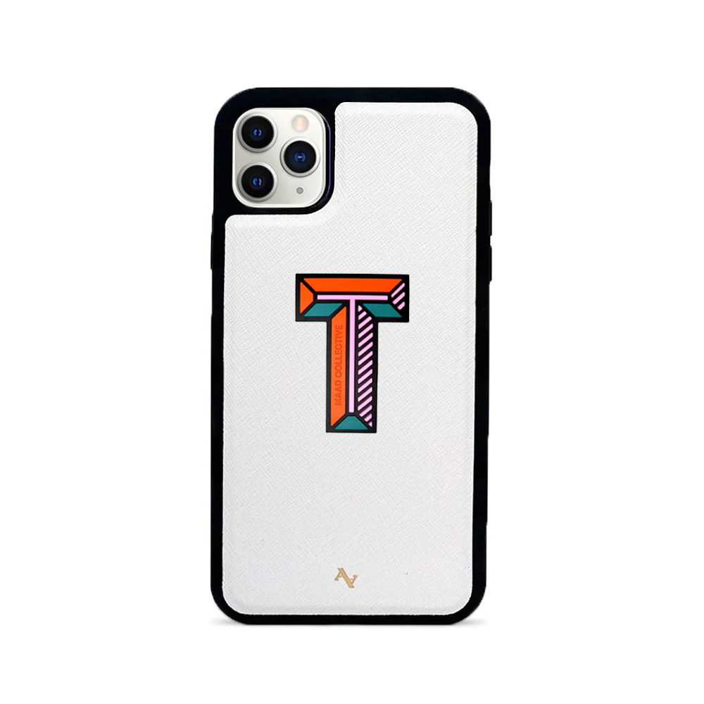 MAAD Stickers Alphabet for iPhone 11 Pro Max in white, showcasing customizable letters for personalization.