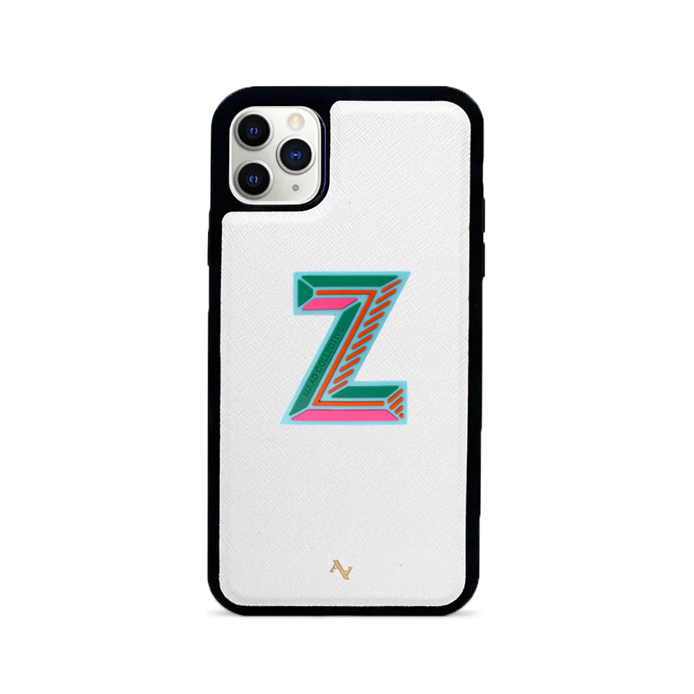 MAAD Stickers Alphabet for iPhone 11 Pro Max in white, showcasing customizable letters for personalization.