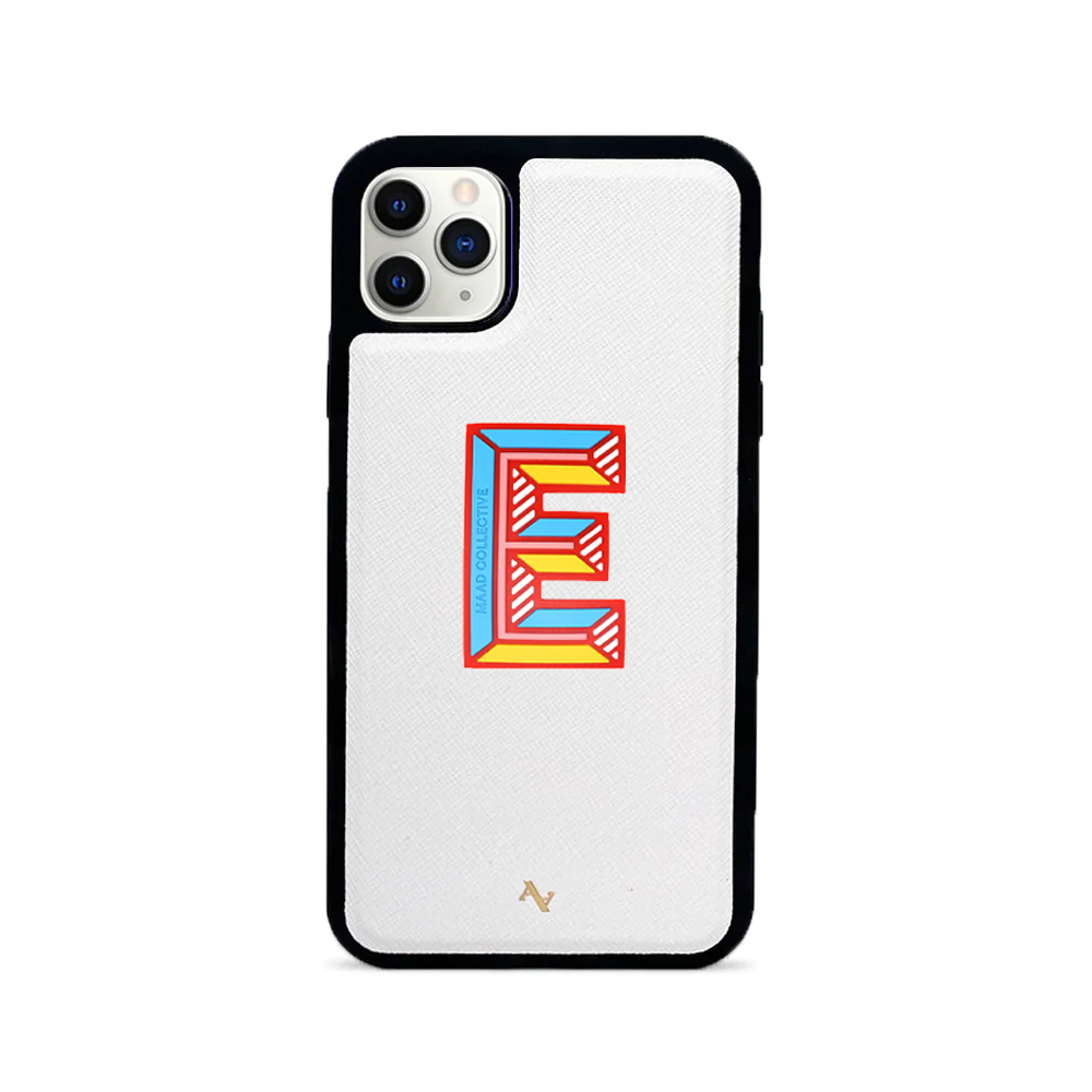 MAAD Stickers Alphabet for iPhone 11 Pro Max in white, showcasing customizable letters for personalization.