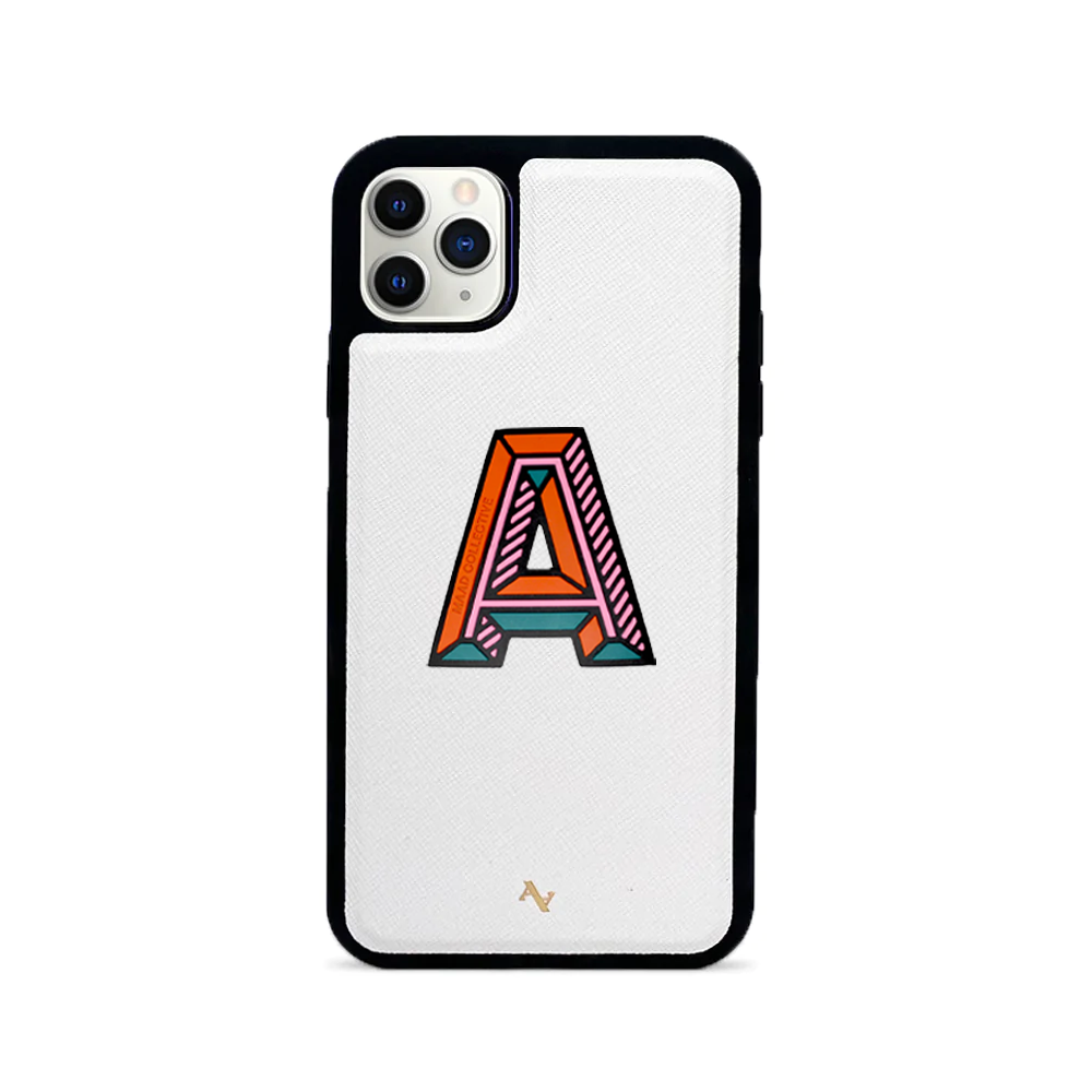 MAAD Stickers Alphabet for iPhone 11 Pro Max in white, showcasing customizable letters for personalization.