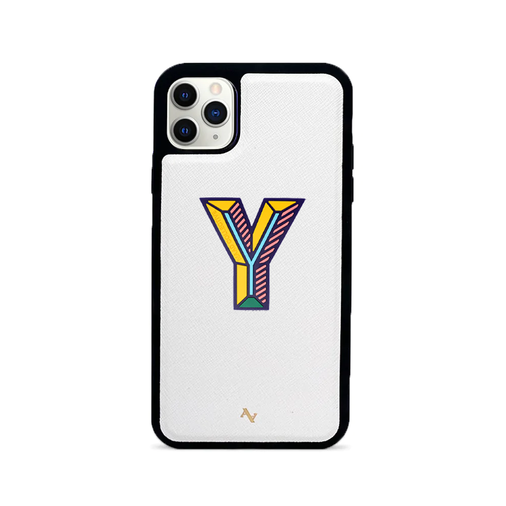 MAAD Stickers Alphabet for iPhone 11 Pro Max in white, showcasing customizable letters for personalization.