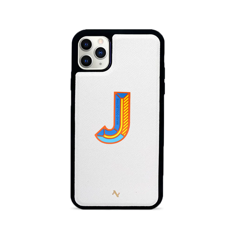 MAAD Stickers Alphabet for iPhone 11 Pro Max in white, showcasing customizable letters for personalization.