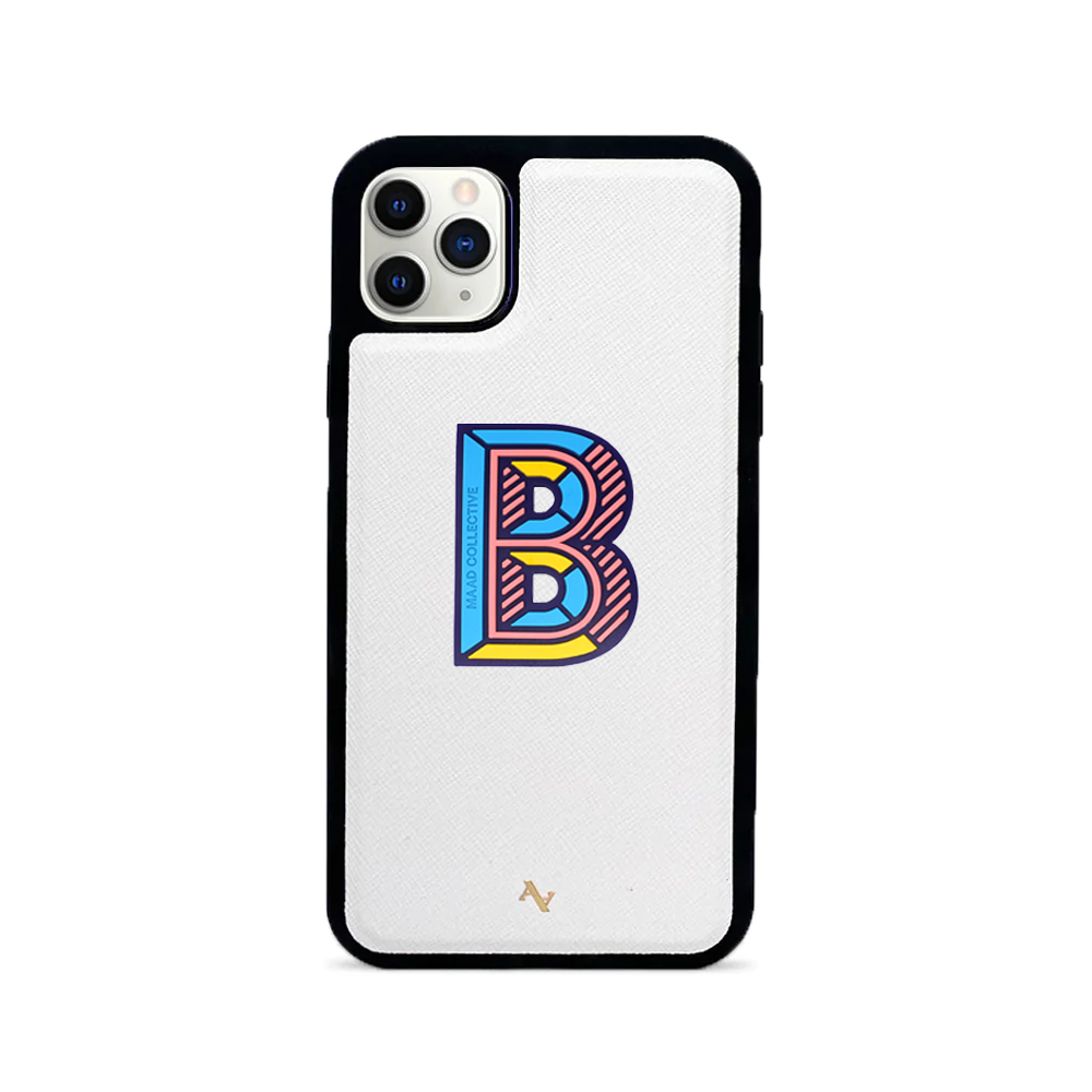 MAAD Stickers Alphabet for iPhone 11 Pro Max in white, showcasing customizable letters for personalization.