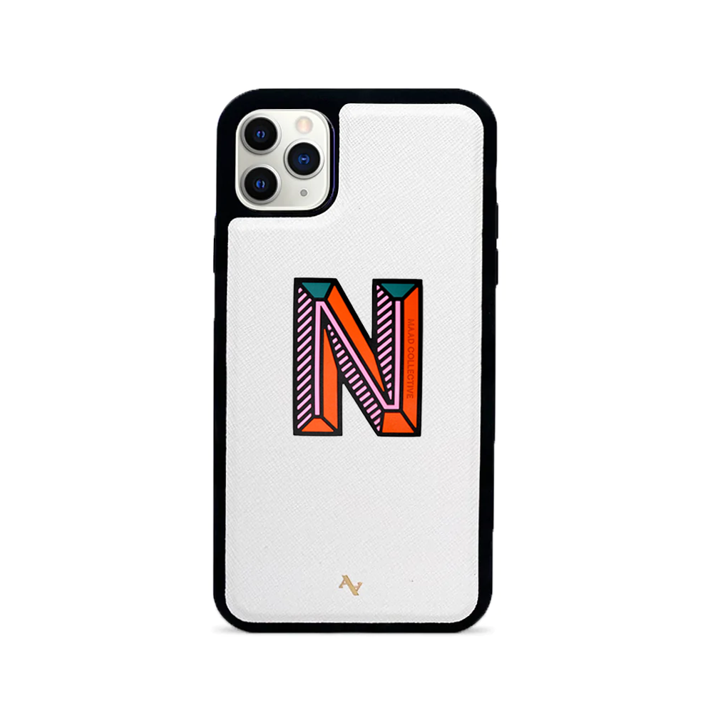 MAAD Stickers Alphabet for iPhone 11 Pro Max in white, showcasing customizable letters for personalization.