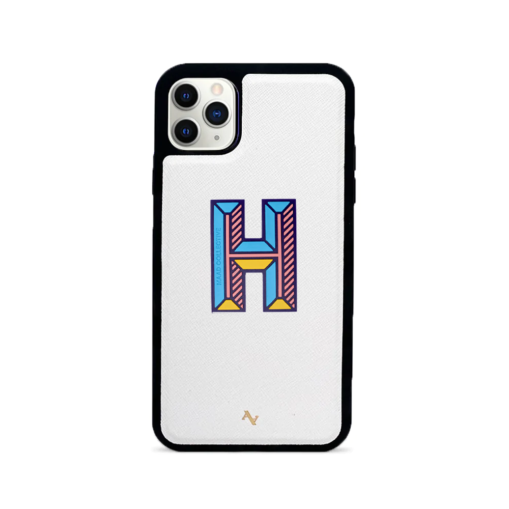 MAAD Stickers Alphabet for iPhone 11 Pro Max in white, showcasing customizable letters for personalization.