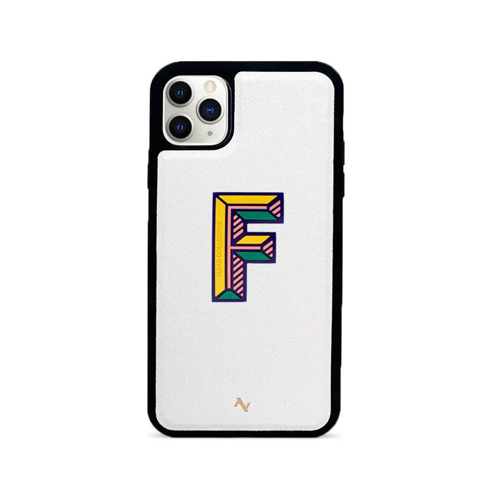 MAAD Stickers Alphabet for iPhone 11 Pro Max in white, showcasing customizable letters for personalization.