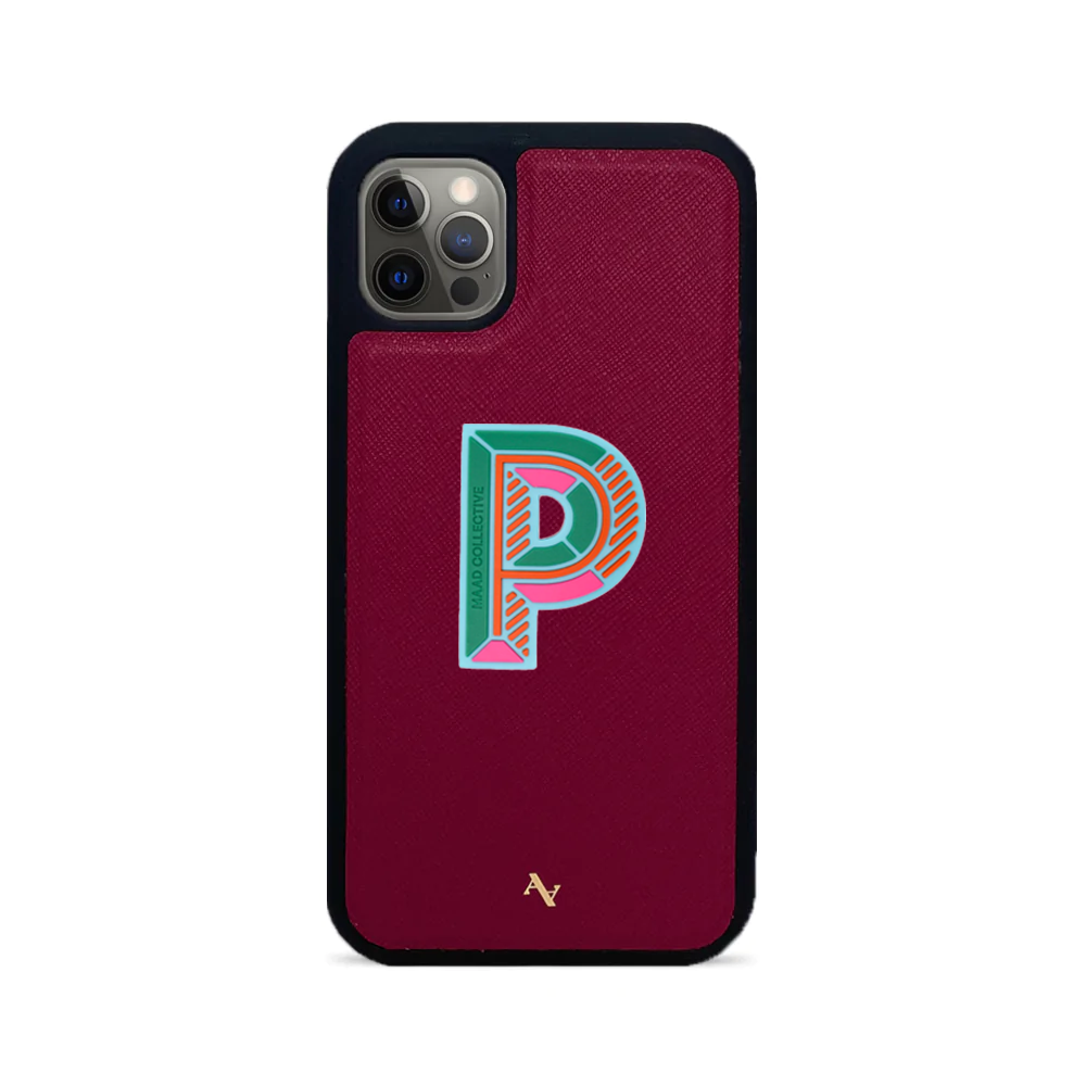 MAAD Stickers Alphabet for iPhone 12 Pro in red, showcasing customizable alphabet stickers on a protective case.