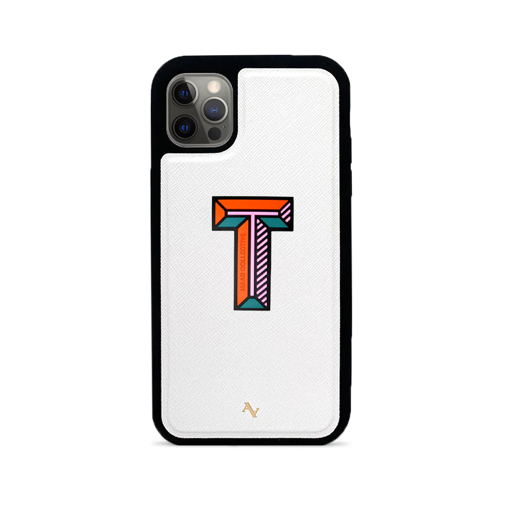 MAAD Stickers Alphabet for iPhone 12 Pro in white, showcasing customizable letters for personalization.