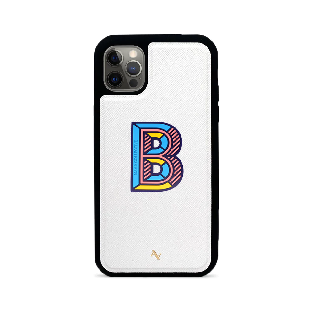 MAAD Stickers Alphabet for iPhone 12 Pro in white, showcasing customizable letters for personalization.