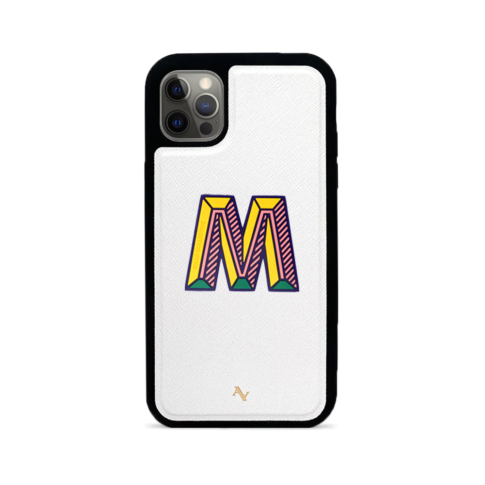 MAAD Stickers Alphabet for iPhone 12 Pro in white, showcasing customizable letters for personalization.