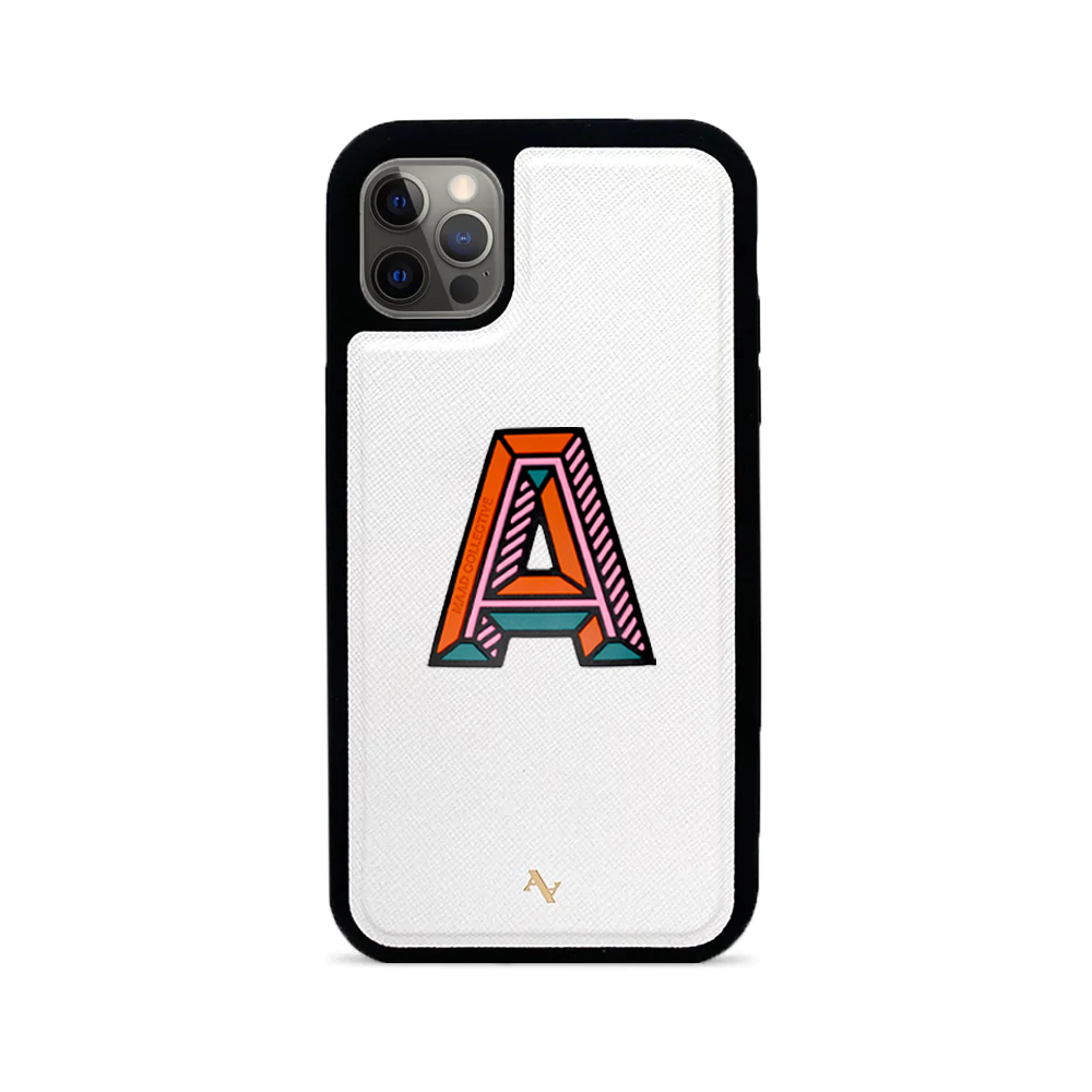 MAAD Stickers Alphabet for iPhone 12 Pro in white, showcasing customizable letters for personalization.