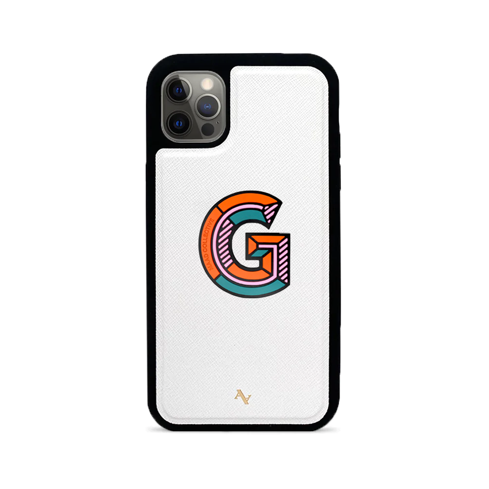 MAAD Stickers Alphabet for iPhone 12 Pro in white, showcasing customizable letters for personalization.