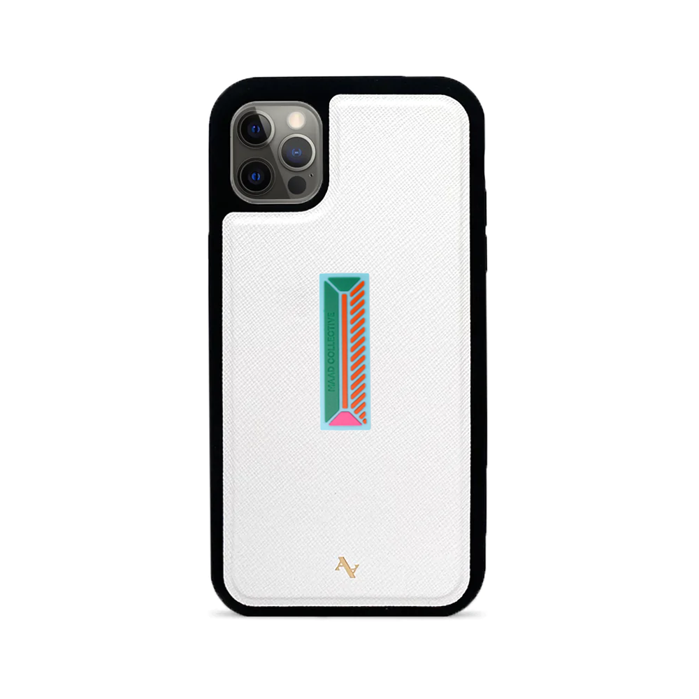 MAAD Stickers Alphabet for iPhone 12 Pro in white, showcasing customizable letters for personalization.