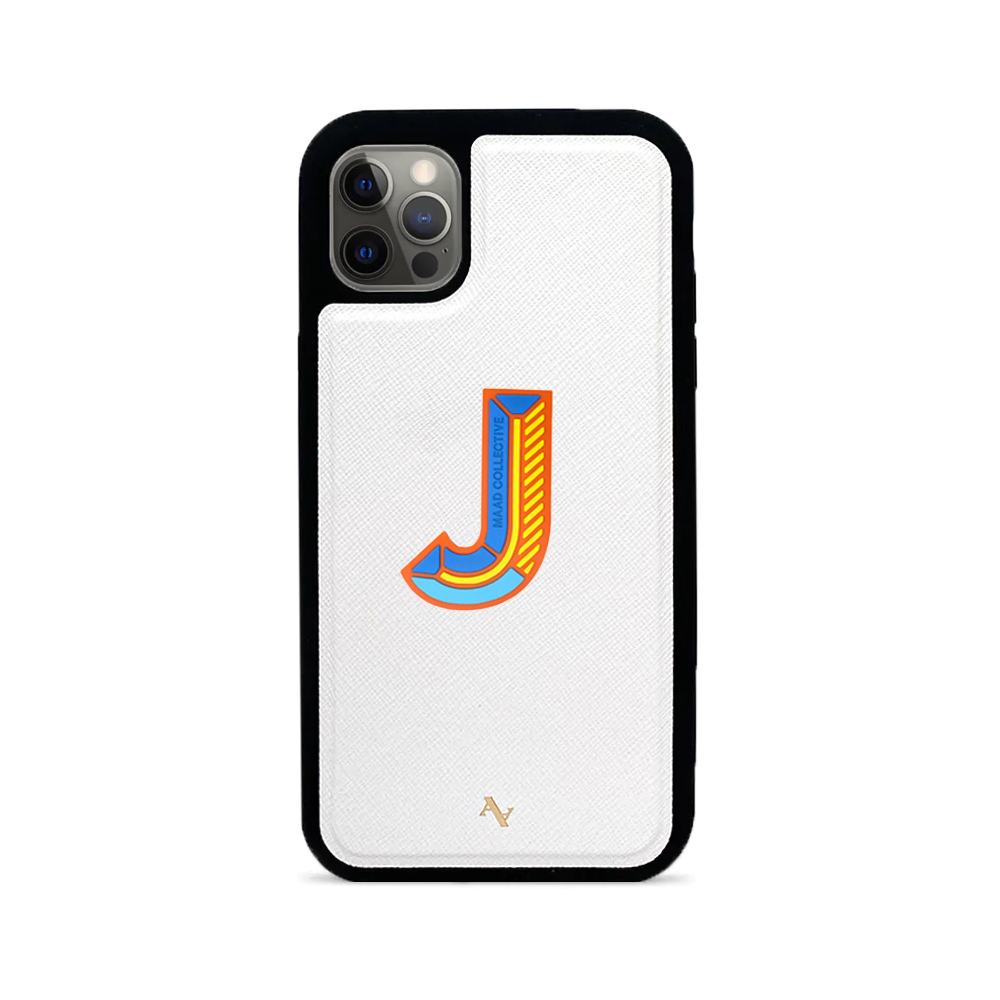 MAAD Stickers Alphabet for iPhone 12 Pro in white, showcasing customizable letters for personalization.