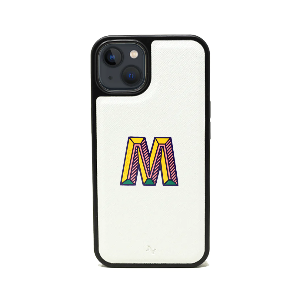 MAAD Stickers Alphabet for iPhone 13 Mini in white, showcasing customizable letters for personalization.