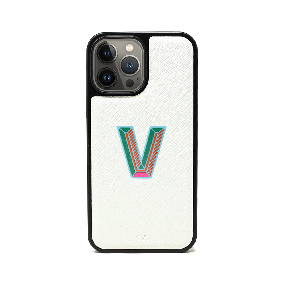 MAAD Stickers Alphabet for iPhone 13 Pro Max in white, showcasing customizable letters for personalization.