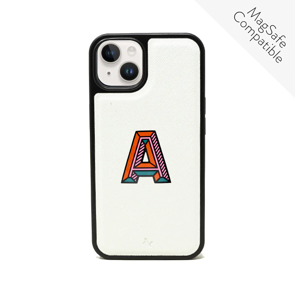 MAAD Stickers Alphabet for iPhone 14 in white, showcasing customizable letters for personalization.