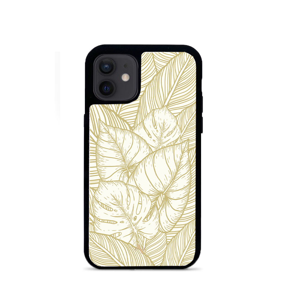 MAAD Tropical Plants iPhone 12 Mini Leather Case in genuine saffiano leather with customizable options.