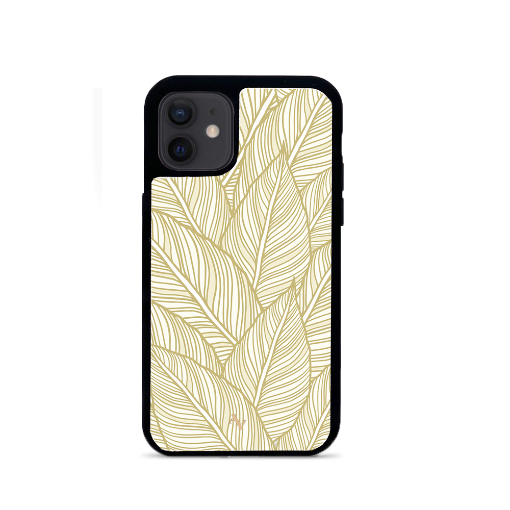 MAAD Tropical Plants iPhone 12 Mini Leather Case in genuine saffiano leather with customizable options.