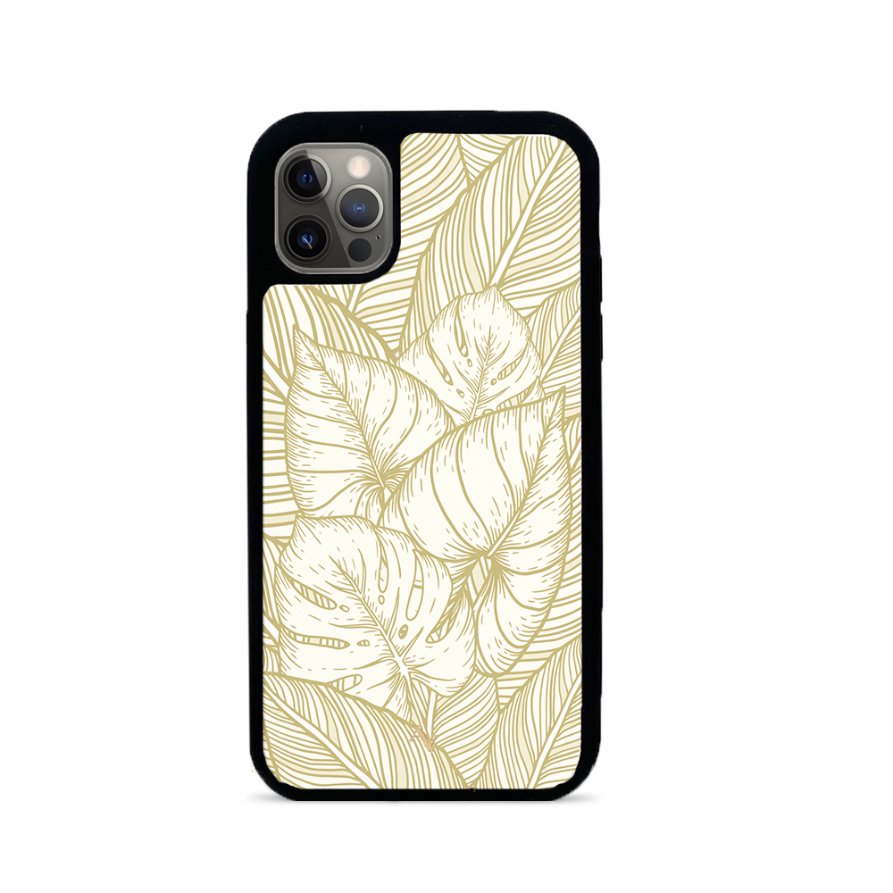 MAAD Tropical Plants iPhone 12 Pro leather case in saffiano leather with customizable monogram options.