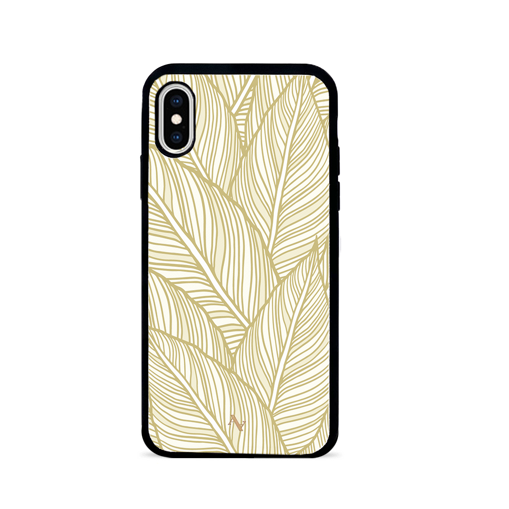 MAAD Tropical Plants leather case for iPhone X/XS, featuring saffiano leather and customizable monogram options.