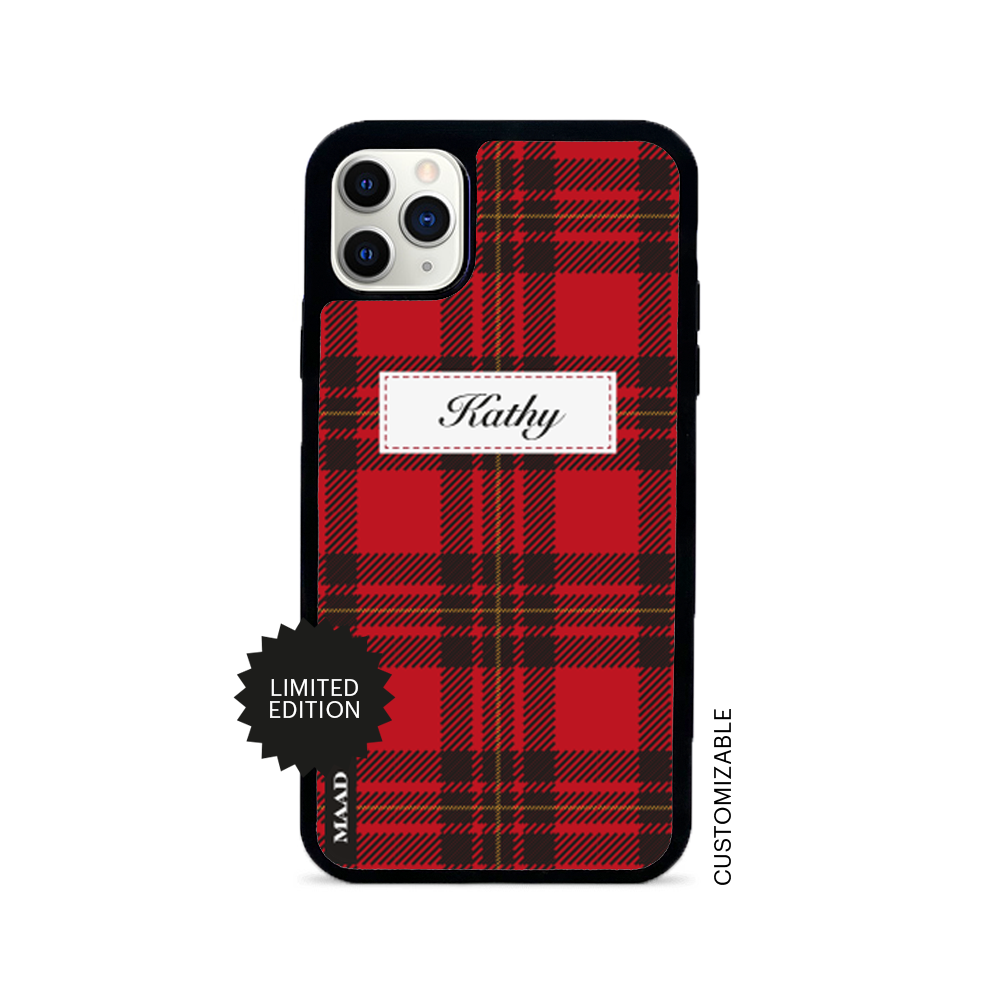 MAAD Winter leather case for iPhone 11 Pro Max, featuring saffiano leather and a soft rubber rim, customizable with monogram options.