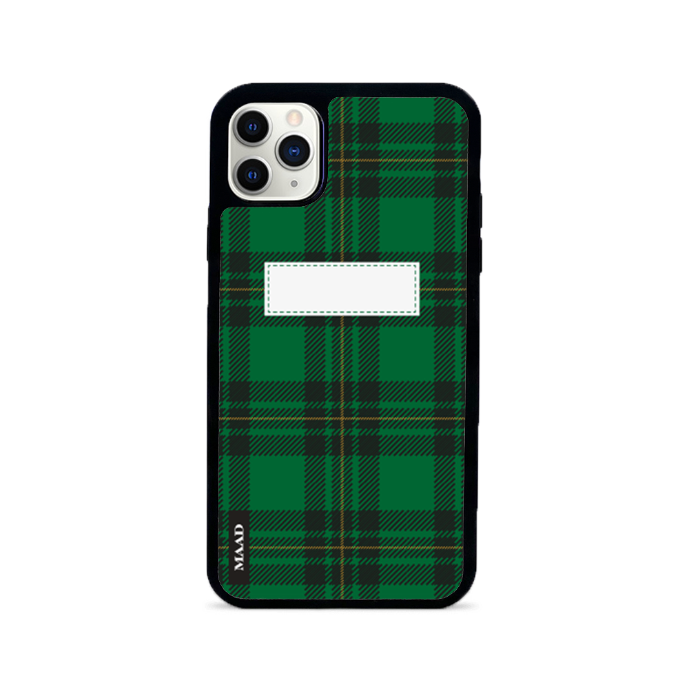 MAAD Winter Slay Ride iPhone 11 Pro Max Leather Case in genuine saffiano leather with a soft rubber rim, showcasing personalization options.