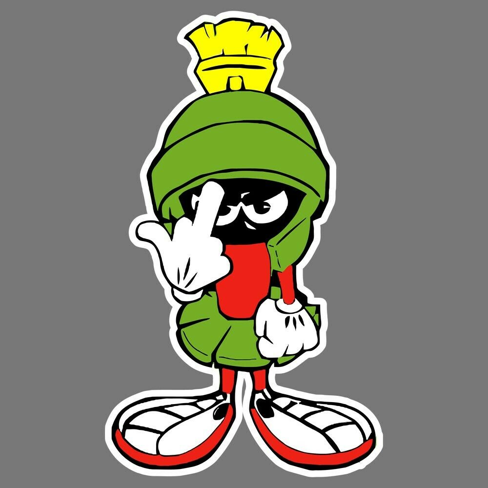 Marvin The Martian Flip Off vinyl sticker on a car window, showcasing a humorous design.