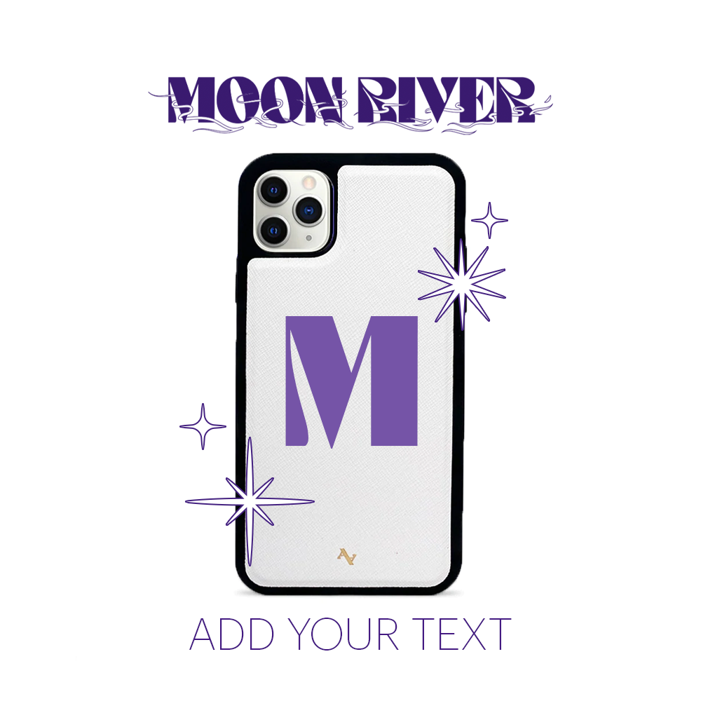 Moon River White Leather Case for iPhone 11 Pro Max, featuring saffiano leather and soft rubber rim for protection.