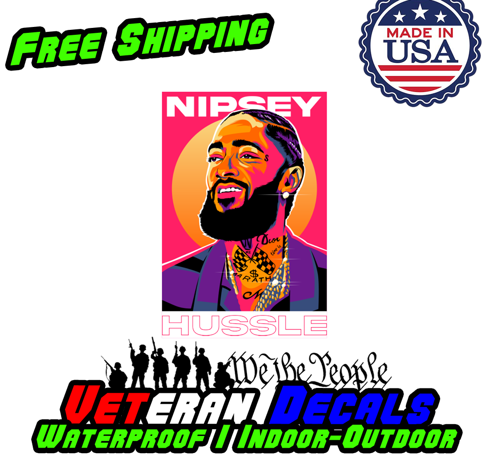 Nipsey Hussle vinyl decal sticker featuring vibrant colors and intricate design, perfect for cars and various surfaces.