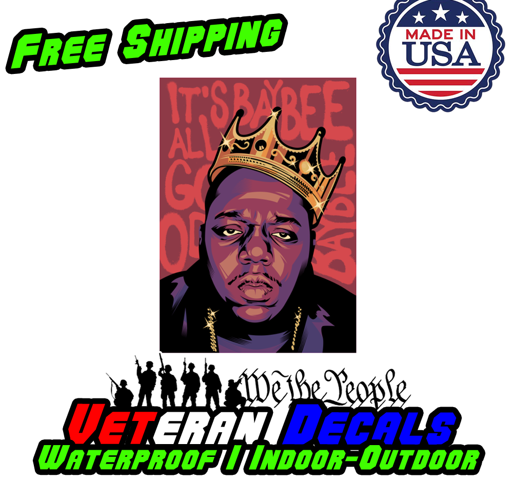 Notorious B.I.G vinyl decal sticker featuring vibrant colors and hip hop design, perfect for various surfaces.