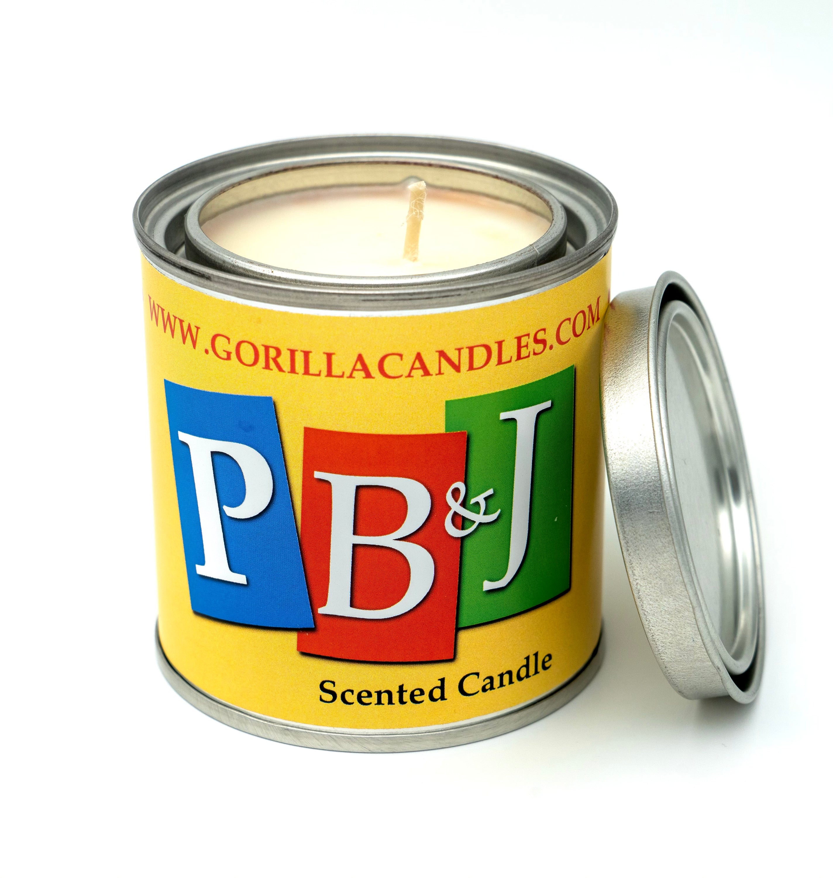 Peanut Butter & Jelly scented candle in a retro paint can, showcasing a nostalgic design.