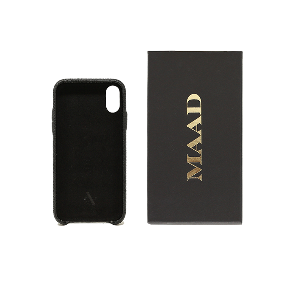 Stylish Pebble Black iPhone XR Case made from genuine leather, featuring a minimalist design and personalization options.