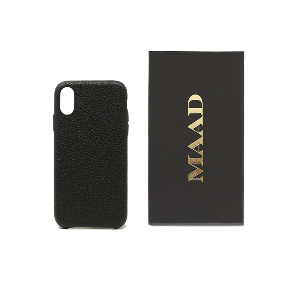 Stylish Pebble Black iPhone XR Case made from genuine leather, featuring a minimalist design and personalization options.