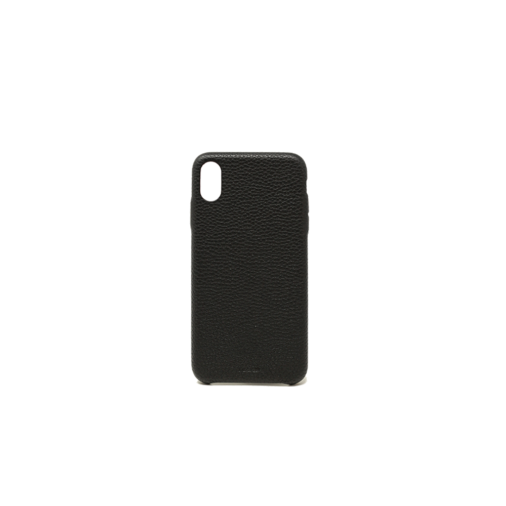 A stylish black iPhone XS MAX case made from genuine pebble leather, showcasing a slim and minimalist design.