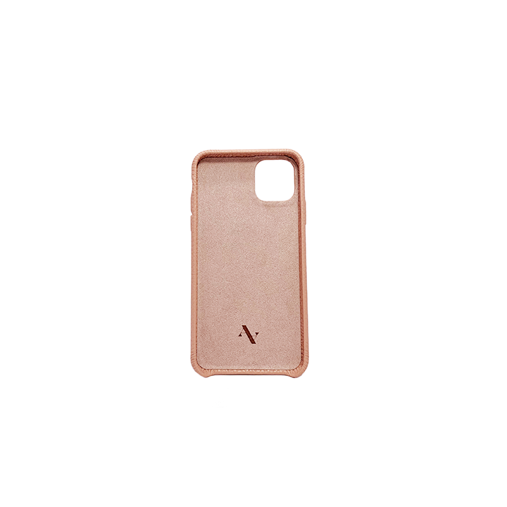 Pebble Nude iPhone 11 Pro Max Case made from genuine leather, featuring a minimalist design in earthy tones.