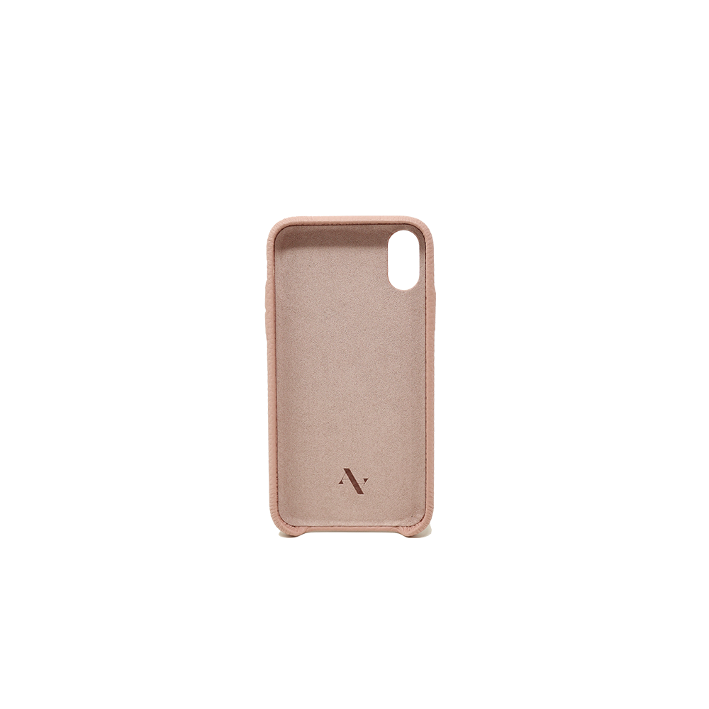 Pebble Nude iPhone X/XS Case made from genuine leather, featuring a minimalist design in earthy tones.