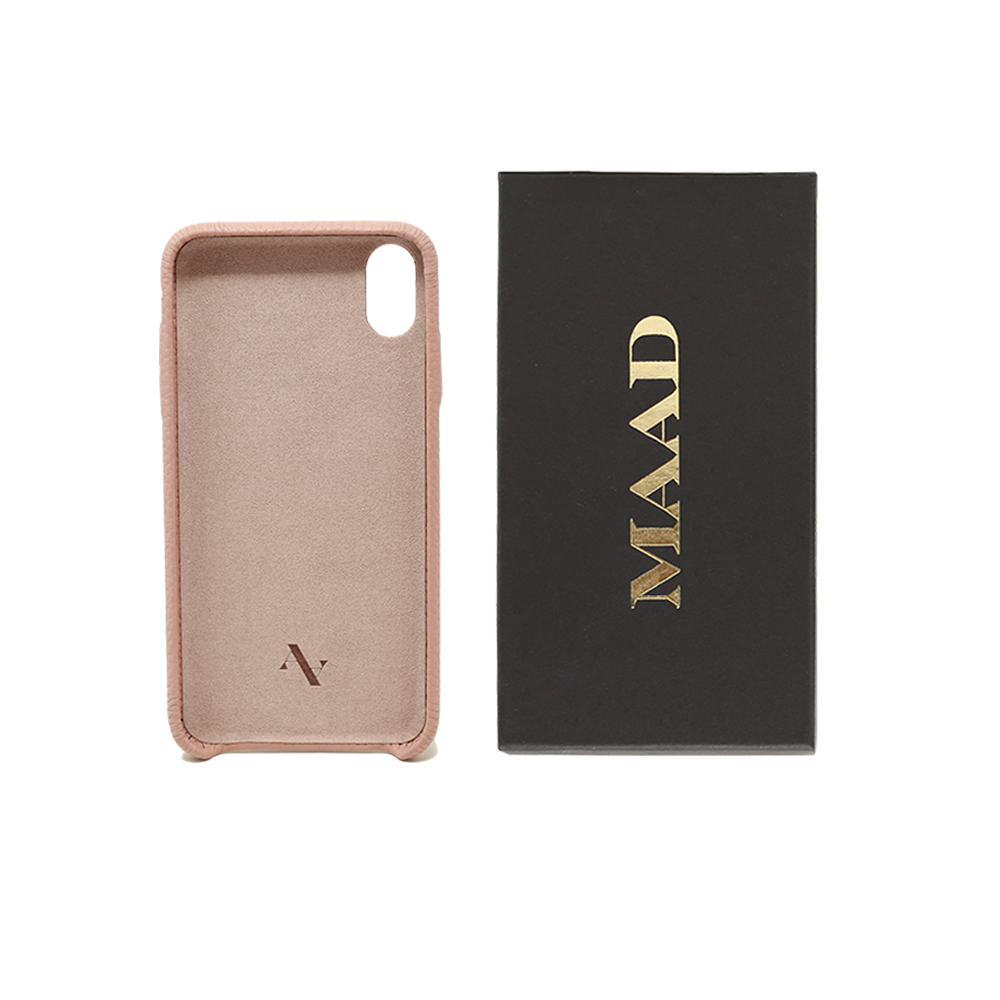 Pebble Nude iPhone XS MAX Case made from genuine leather, showcasing its slim design and earthy tones.