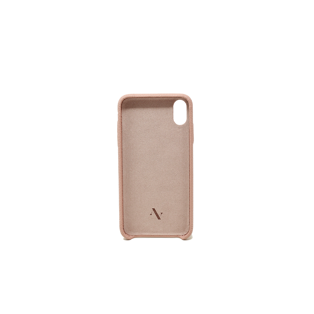 Pebble Nude iPhone XS MAX Case made from genuine leather, showcasing its slim design and earthy tones.