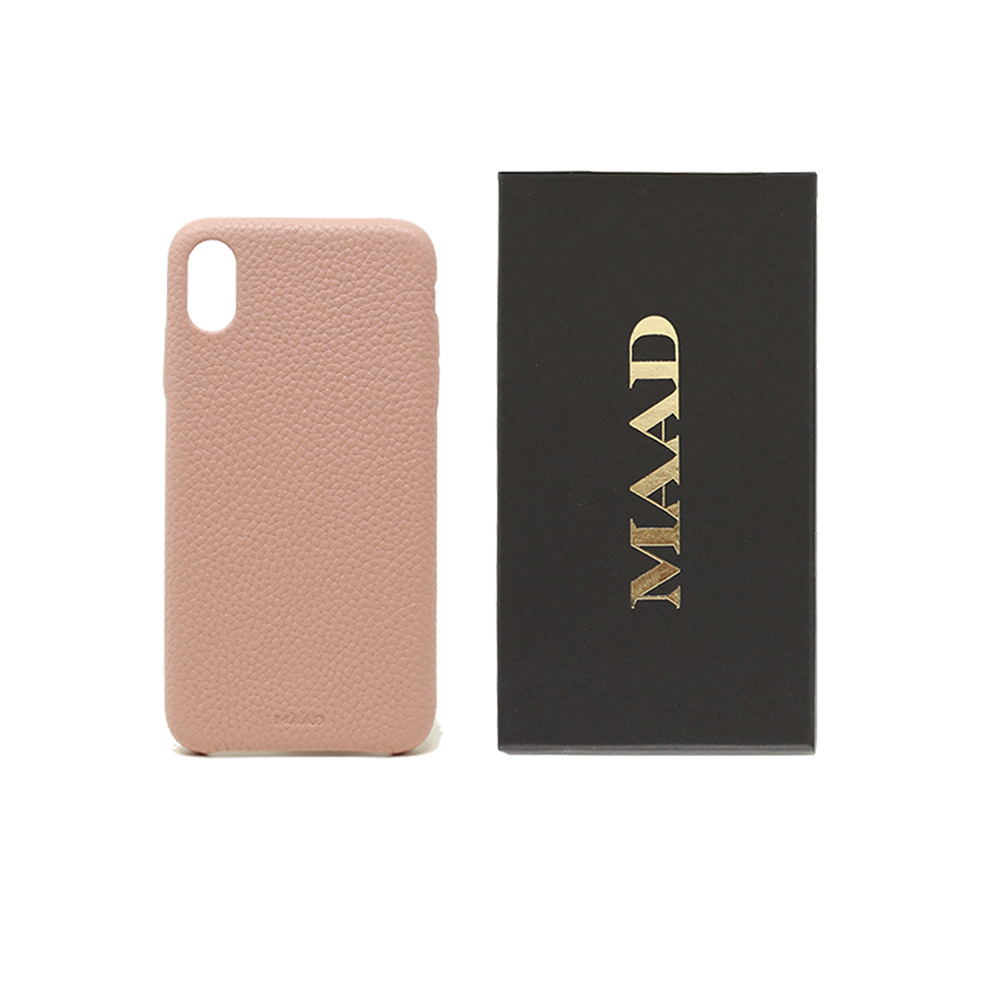 Pebble Nude iPhone XS MAX Case made from genuine leather, showcasing its slim design and earthy tones.