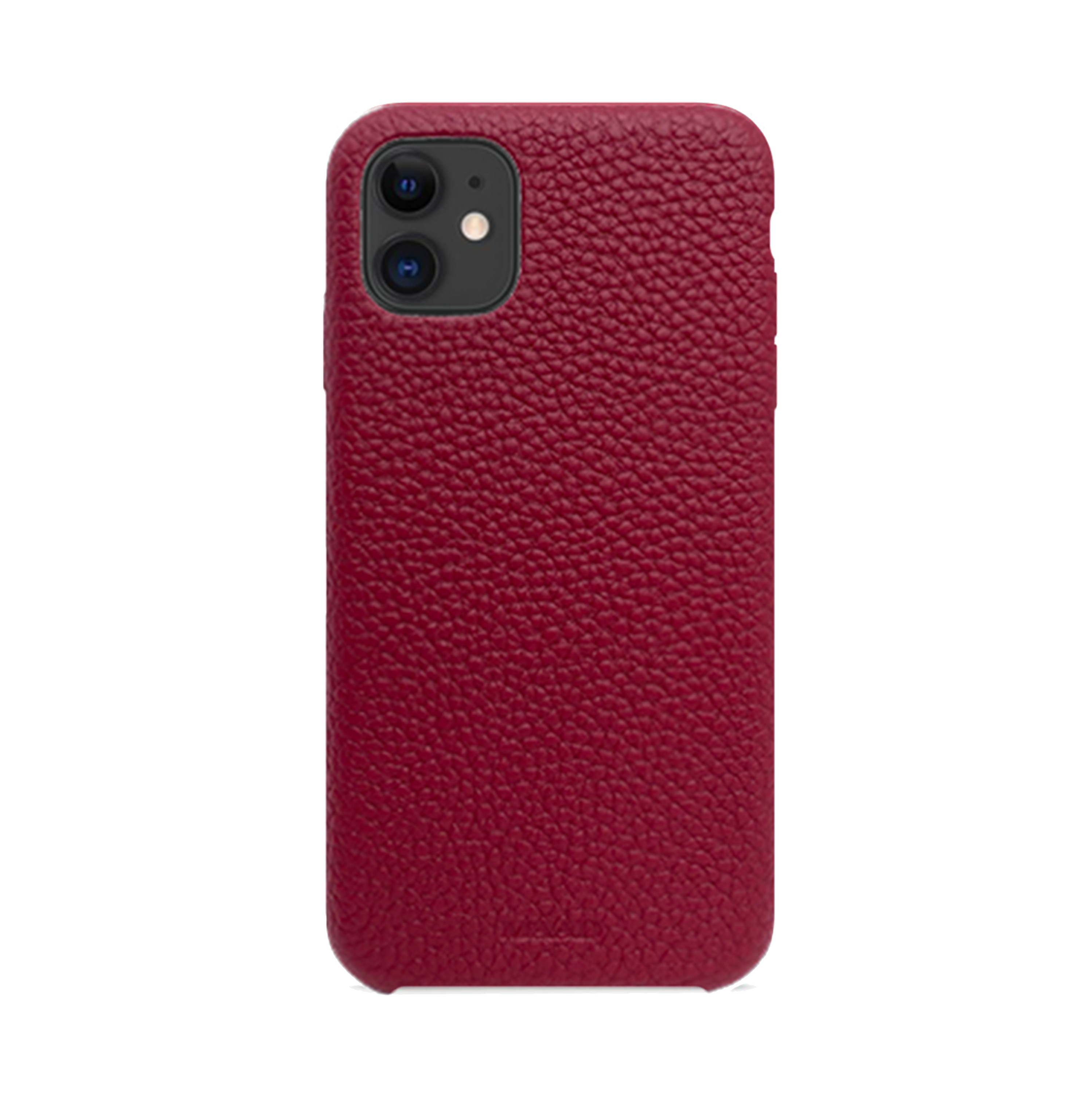 Trendy red pebble leather iPhone 11 case with a minimalist design and personalization options.