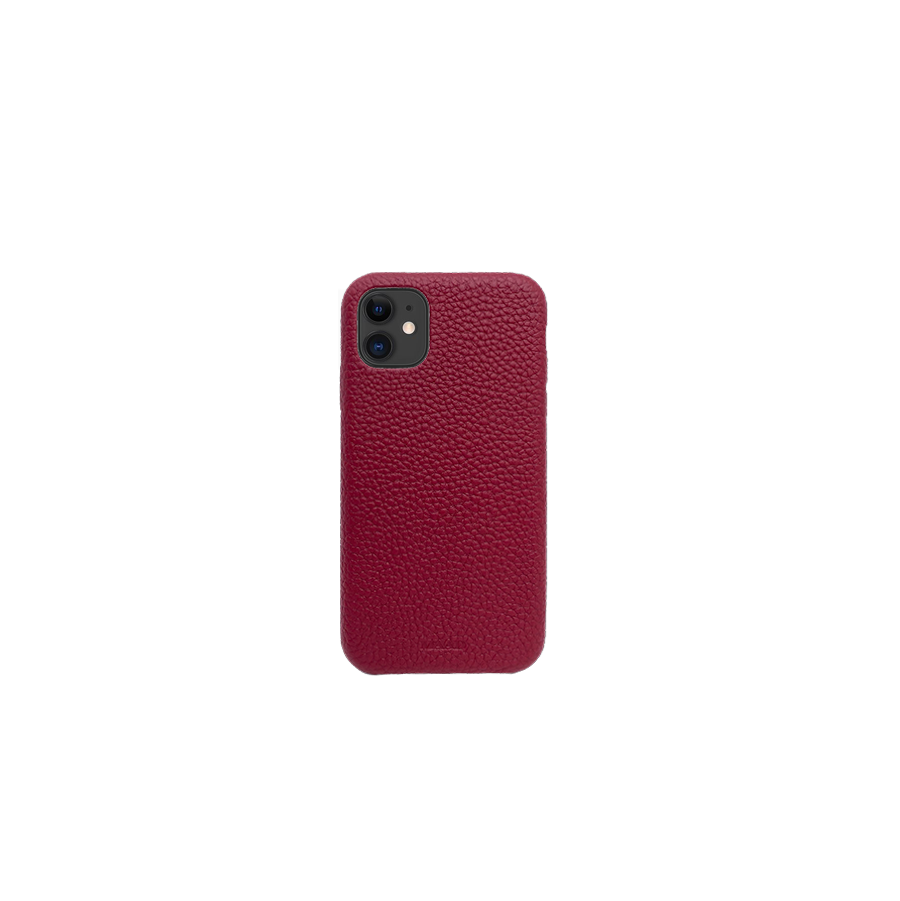 Trendy red pebble leather iPhone 11 case with a minimalist design and personalization options.